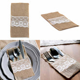 100 x Hessian Lace Wedding Cutlery Holder